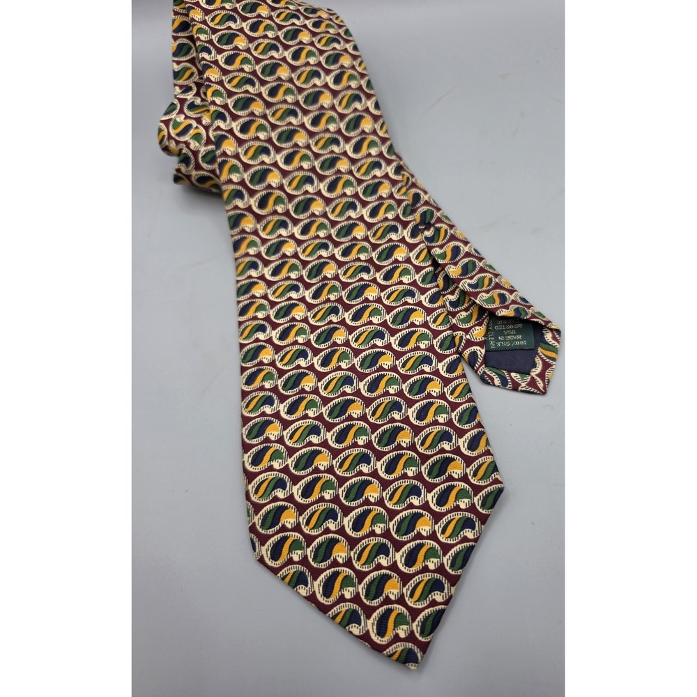 J.Crew Vintage Silk Necktie Burgundy Green Gold Paisley Medallion Tie